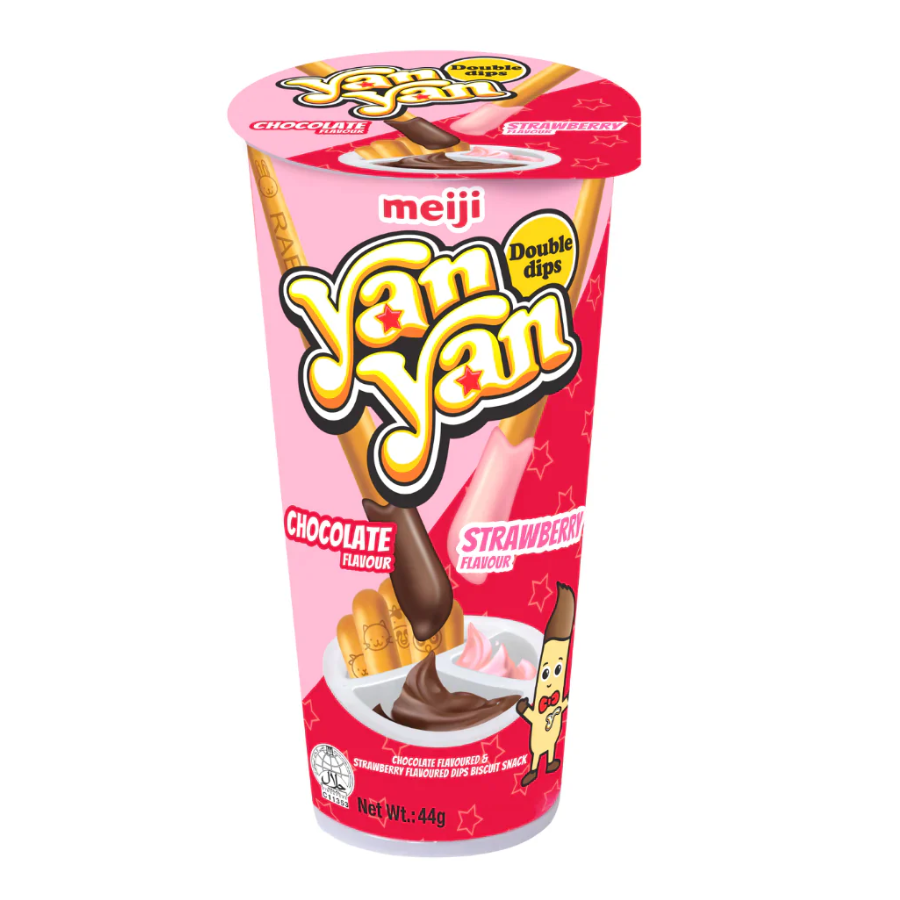 Meiji Yan Yan Chocolate & Strawberry Flavoured Snack 44g (BB: 11.03.25 ...