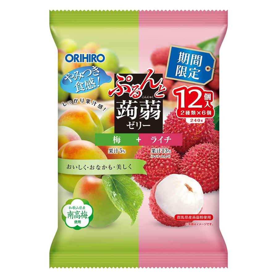 Orihiro Purunto Konnyaku Jelly (Plum & Lychee) 12x20g (EXP: 31.03.25)