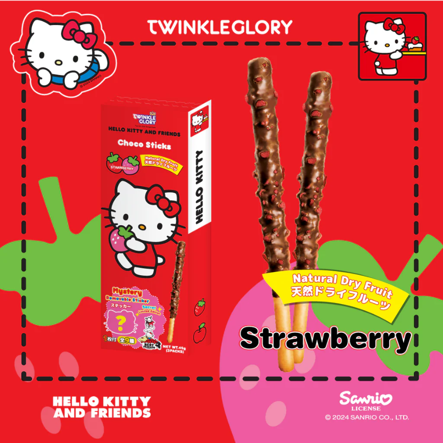 Twinkle Glory Hello Kitty Choco Sticks Strawberry Flavour 45g